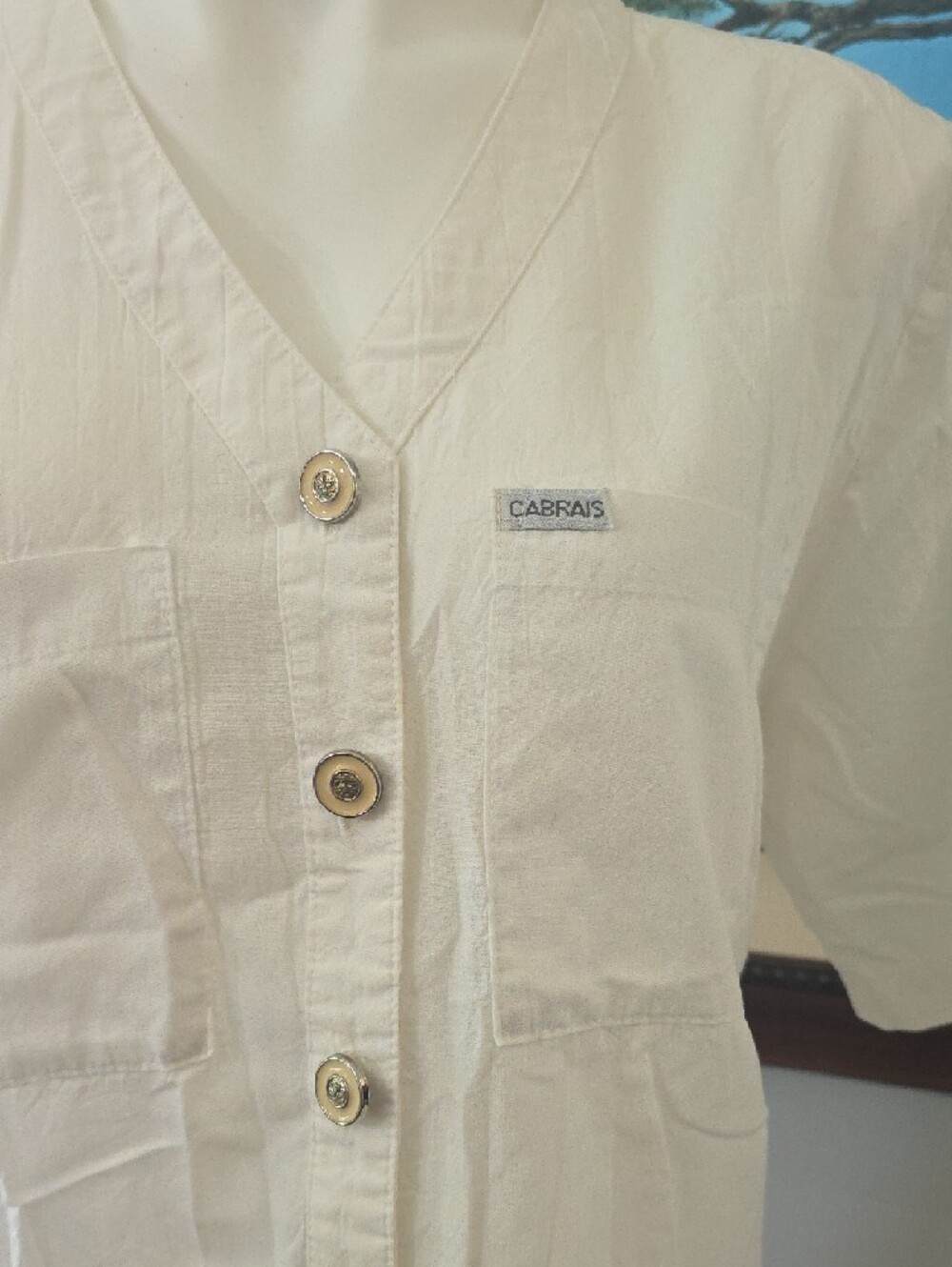 Cabrais White Button-Down V-Neck Short Sleeve Shirt - Picture 3 of 4